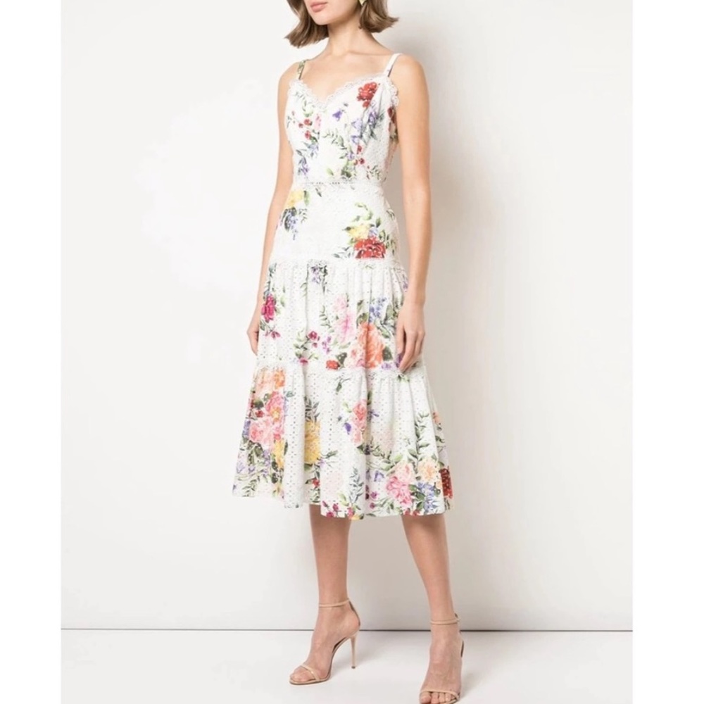 NWT Marchesa Notte Floral Eyelet Midi Dress